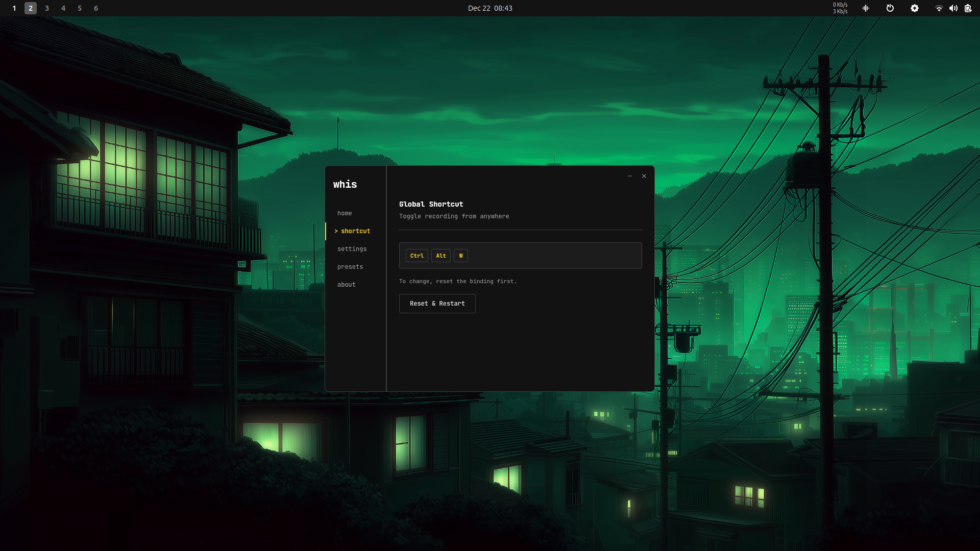 Global shortcut configuration