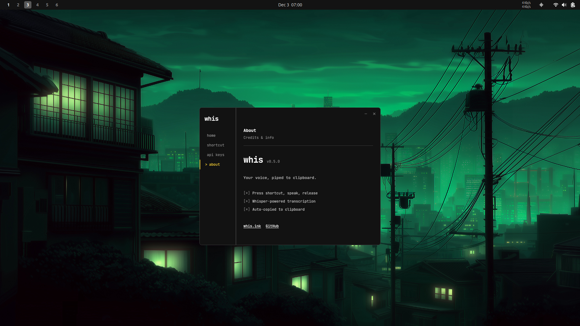 About page with version info