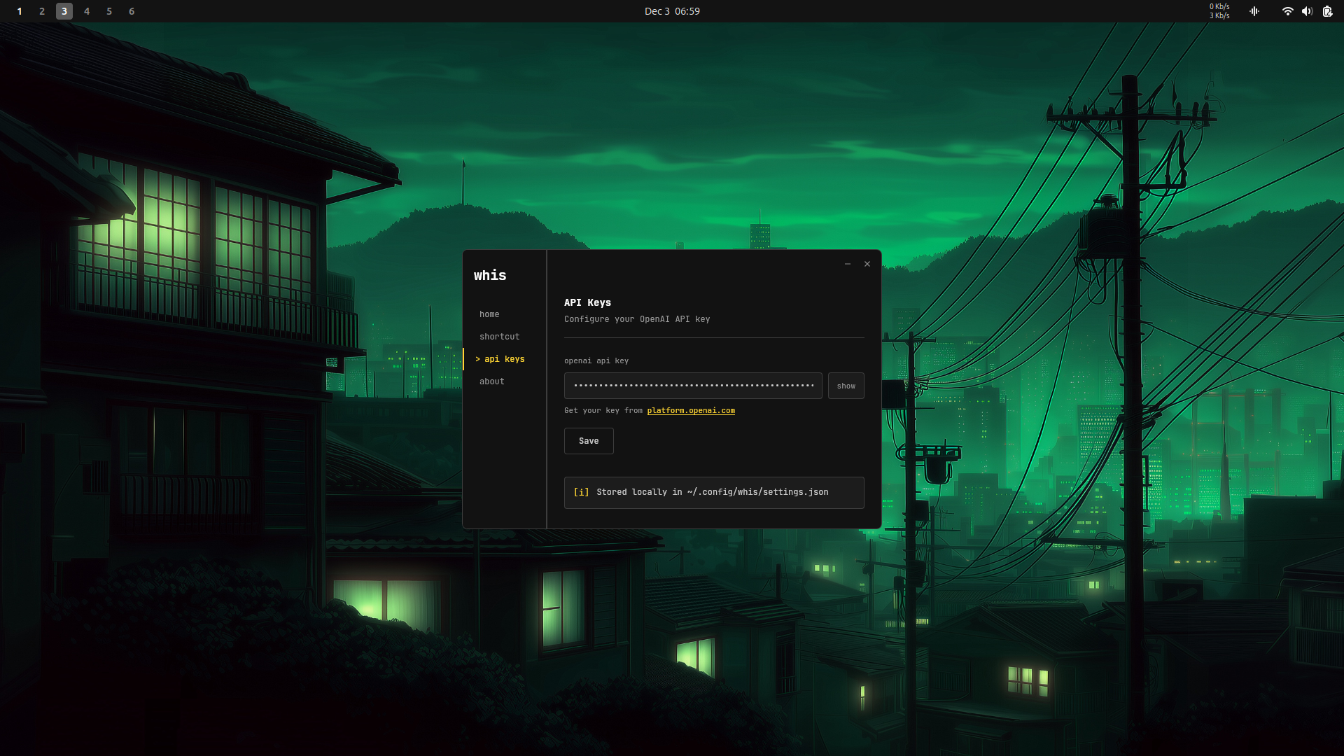 API key configuration