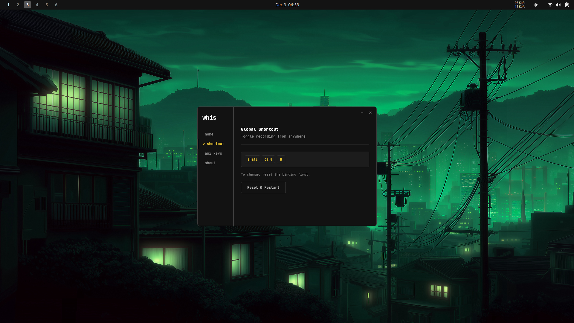 Global shortcut configuration